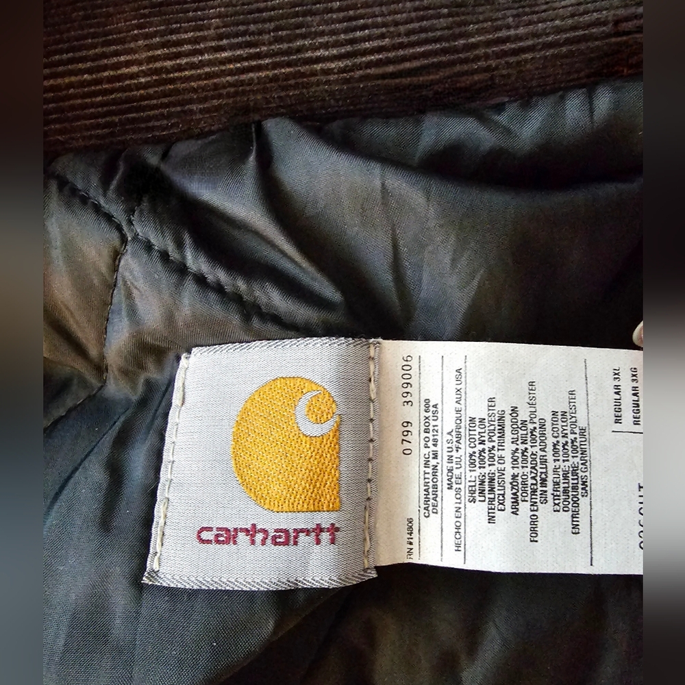 Vintage 90's Carhartt Duck Canvas Jacket Quilt Lined  C26CHT Chocolate 3XL - Picture 5 of 8